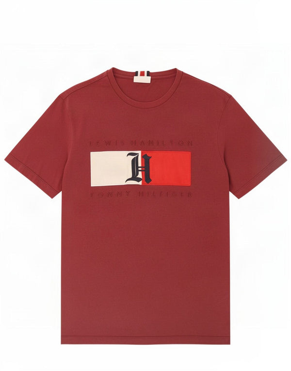 Tommy Hilfiger Mens Graphic T-Shirt Top Large Maroon Cotton