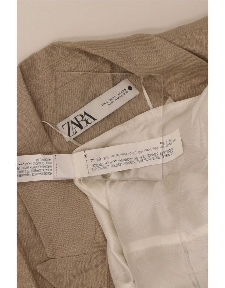 Zara Womens 1 Button Blazer Jacket UK 14 Large Beige Linen
