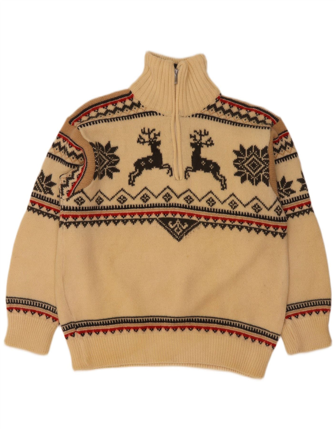 Kilkenny Mens Zip Neck Jumper Sweater Small Beige Fair Isle Wool