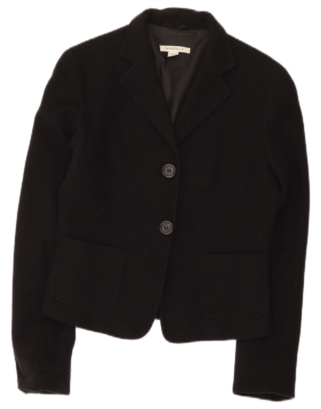 Marella Womens 2 Button Blazer Jacket UK 10 Small Black Wool