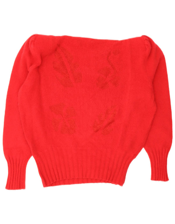 Vintage Womens Boat Neck Jumper Sweater UK 14 Large Red Floral