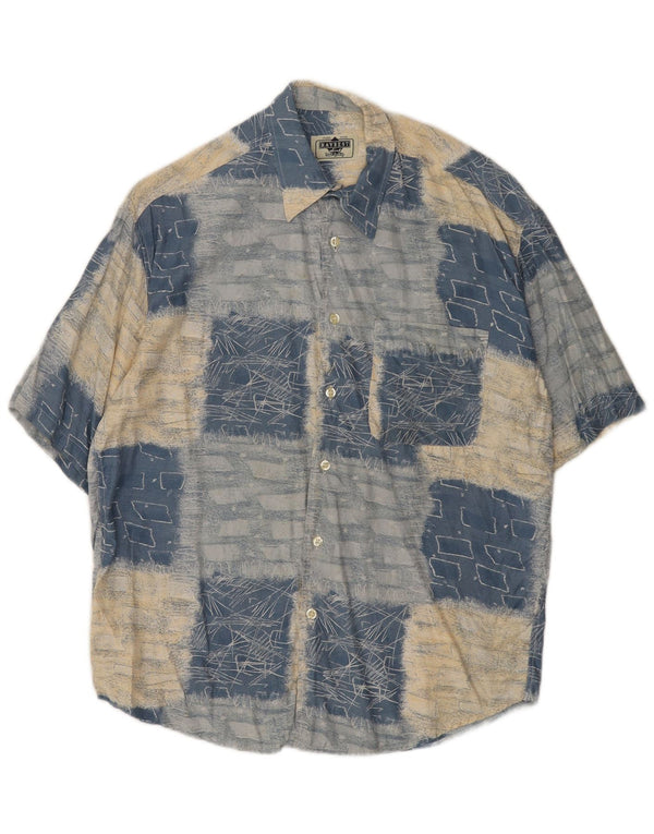 RAYBEST Mens Short Sleeve Shirt Medium Blue Geometric