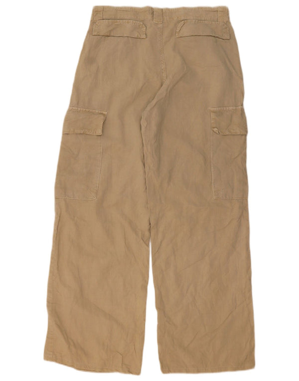 Zara Womens Wide Leg Cargo Trousers EU 38 Small W30 L30 Beige Lyocell