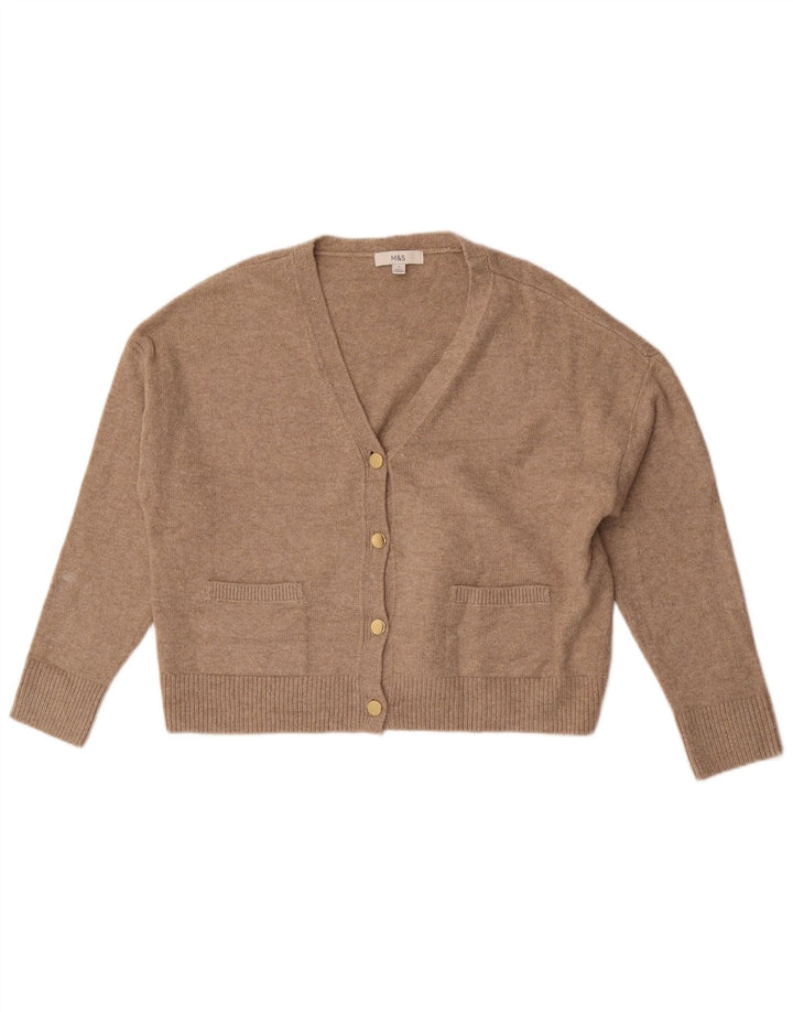 Marks & Spencer Womens Crop Cardigan Sweater UK 14 Medium Brown Polyester