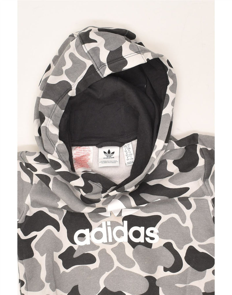 ADIDAS Boys Graphic Hoodie Jumper 3-4 Years Grey Camouflage Cotton | Vintage Adidas | Thrift | Second-Hand Adidas | Used Clothing | Messina Hembry 