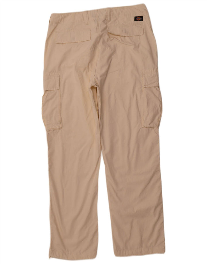 DICKIES Mens Straight Cargo Trousers W34 L32 Off White Cotton
