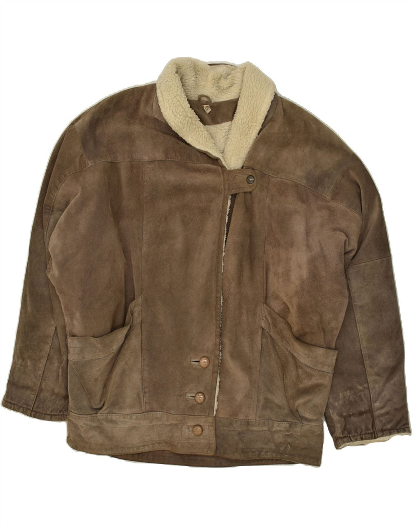 VINTAGE Womens Shearling Jacket IT 44 Medium Grey Leather | Vintage Vintage | Thrift | Second-Hand Vintage | Used Clothing | Messina Hembry 