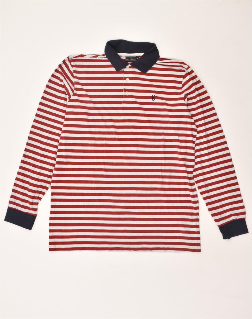 CONTE OF FLORENCE Mens Slim Long Sleeve Polo Shirt XL Red Striped Cotton | Vintage Conte of Florence | Thrift | Second-Hand Conte of Florence | Used Clothing | Messina Hembry 