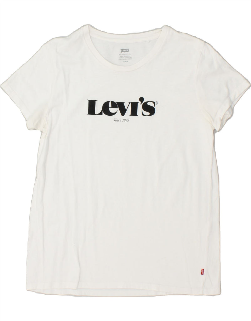 LEVI'S Womens Graphic T-Shirt Top UK 12 Medium White Cotton | Vintage Levi's | Thrift | Second-Hand Levi's | Used Clothing | Messina Hembry 