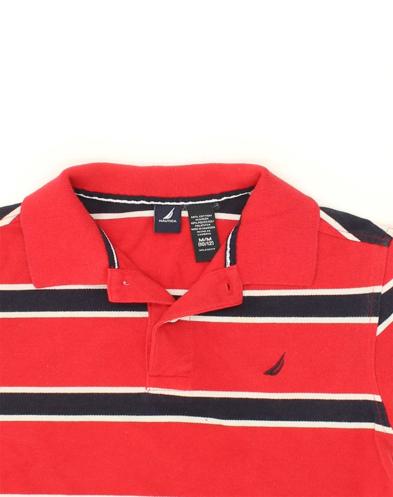 NAUTICA Boys Polo Shirt 10-11 Years Medium  Red Striped Cotton | Vintage Nautica | Thrift | Second-Hand Nautica | Used Clothing | Messina Hembry 