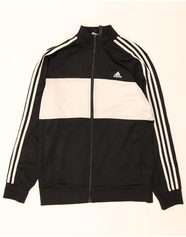 Adidas Boys Tracksuit Top Jacket 15-16 Years Black Colourblock Polyester