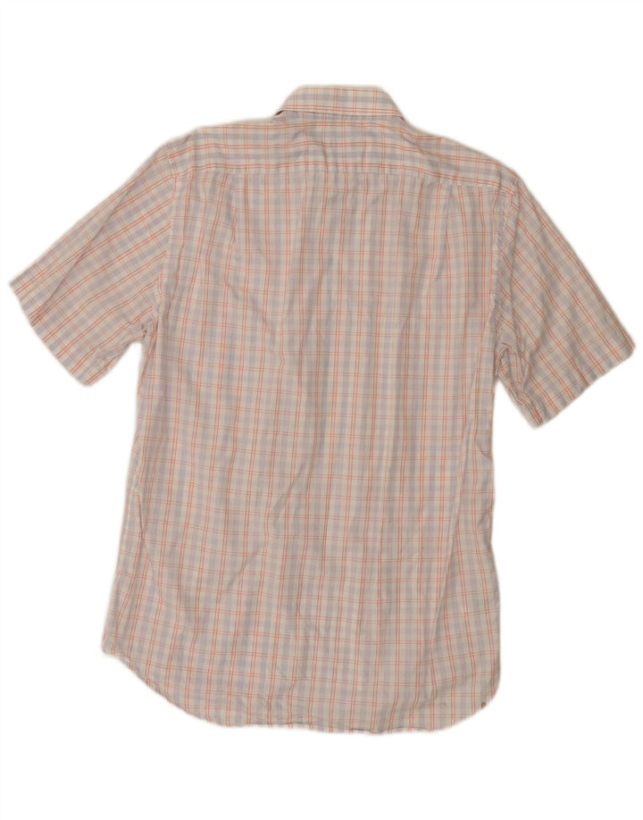 Hugo Boss Mens Short Sleeve Shirt Size 39 15 1/2 Medium White Check Cotton