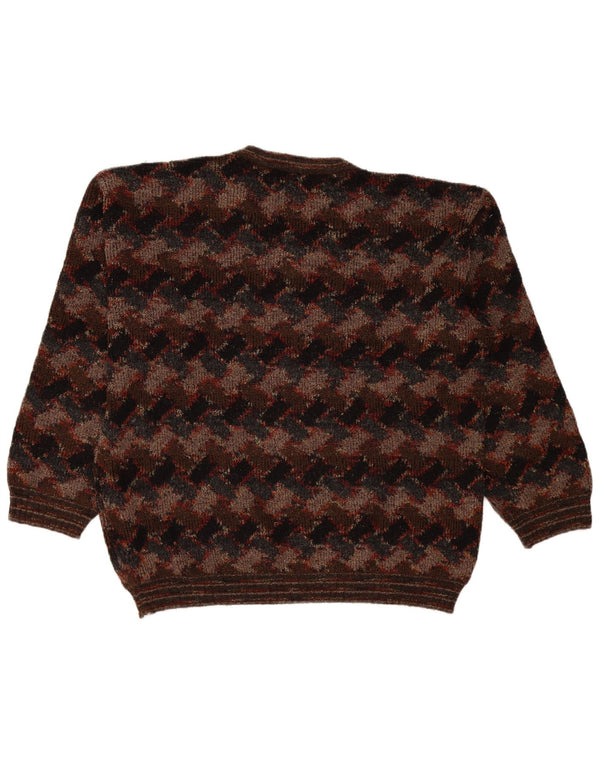 West Port Mens V-Neck Jumper Sweater Large Brown Geometric