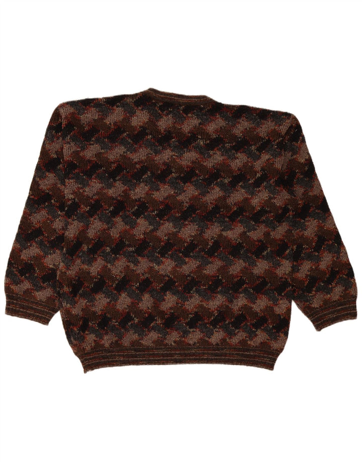 West Port Mens V-Neck Jumper Sweater Large Brown Geometric