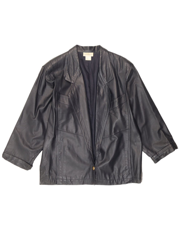 Genny Womens Leather Jacket UK 16 Large Navy Blue Leather