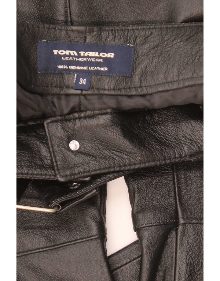 Tom Tailor Womens Bootcut Leather Trousers EU 34 XS W28 L32 Black Leather