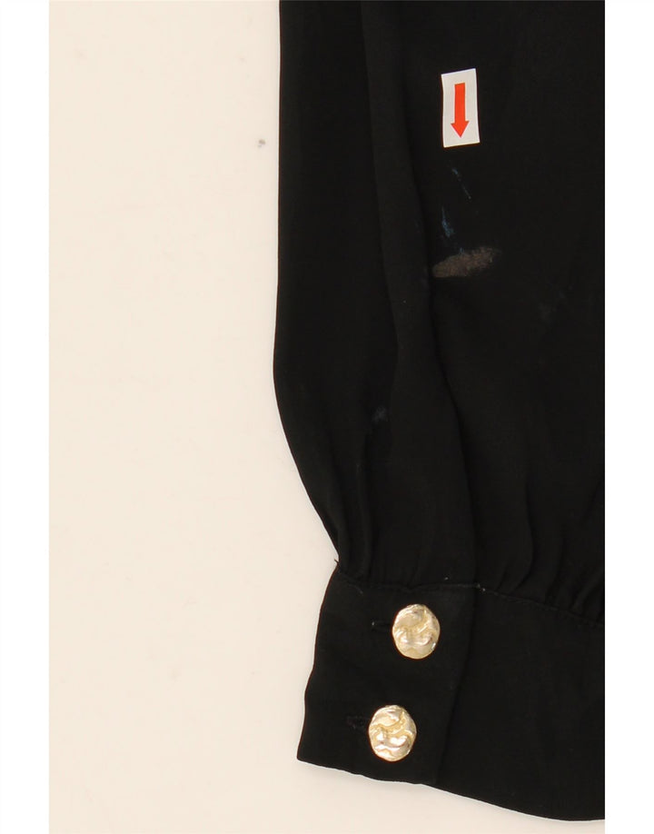 Zara Womens Long Sleeve Front Tie Blouse Top UK 10 Small Black Polyester