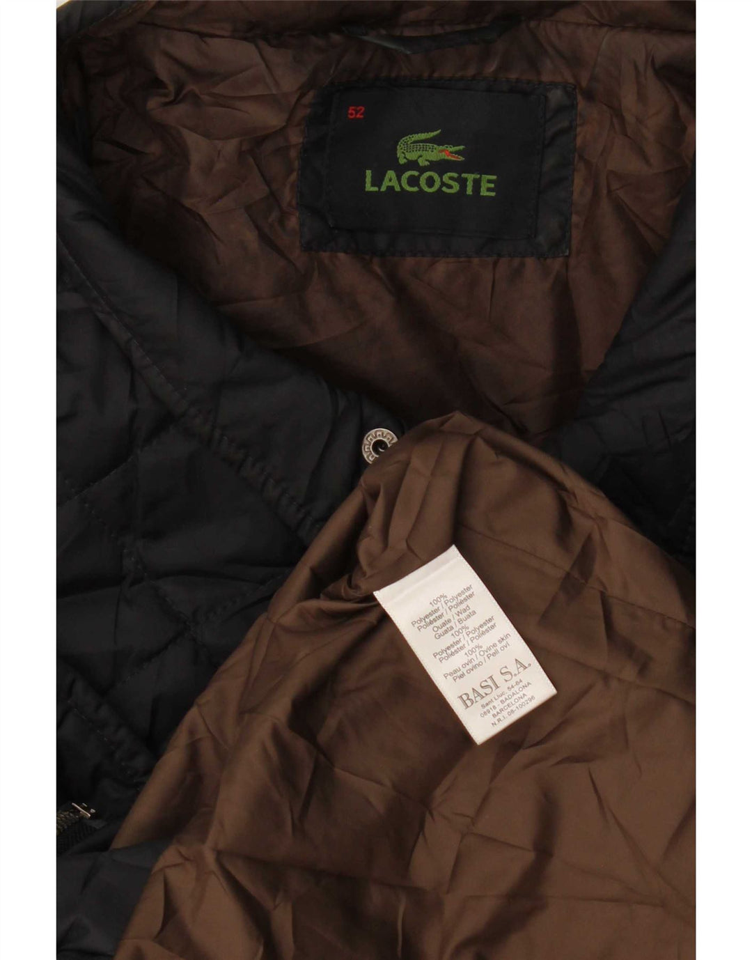 Lacoste Mens Quilted Jacket IT 52 XL Navy Blue Polyester