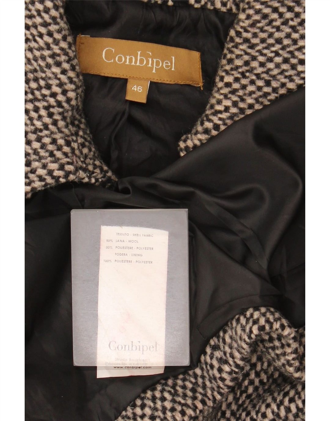 Conbipel Womens Overcoat IT 46 Large Grey Check Wool