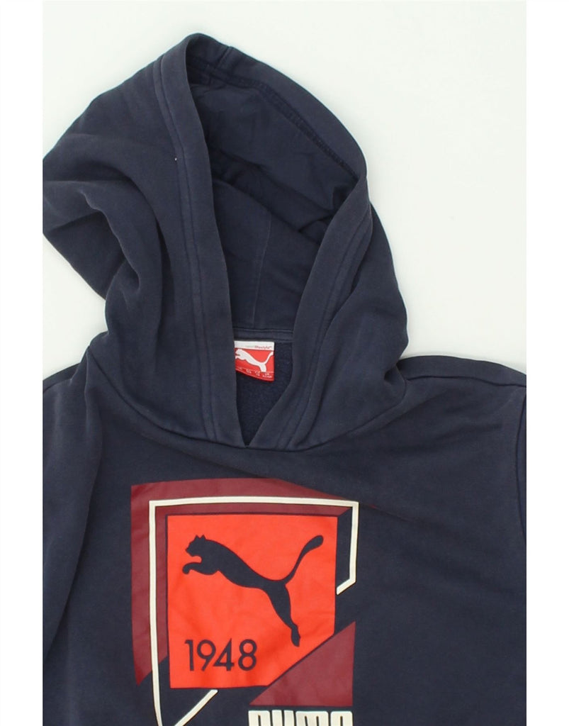 PUMA Boys Graphic Hoodie Jumper 13-14 Years XL Navy Blue Cotton | Vintage Puma | Thrift | Second-Hand Puma | Used Clothing | Messina Hembry 