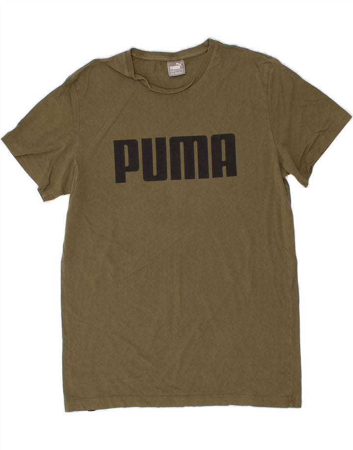 PUMA Mens Graphic T-Shirt Top Medium Khaki Vintage Puma and Second-Hand Puma from Messina Hembry 