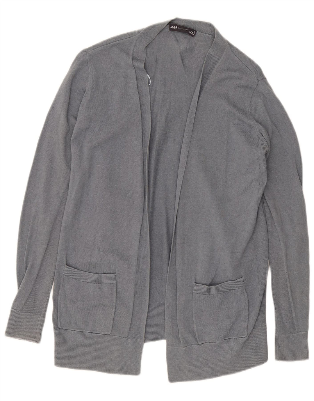 Marks & Spencer Womens Open Cardigan Sweater UK 12 Medium Grey Cotton