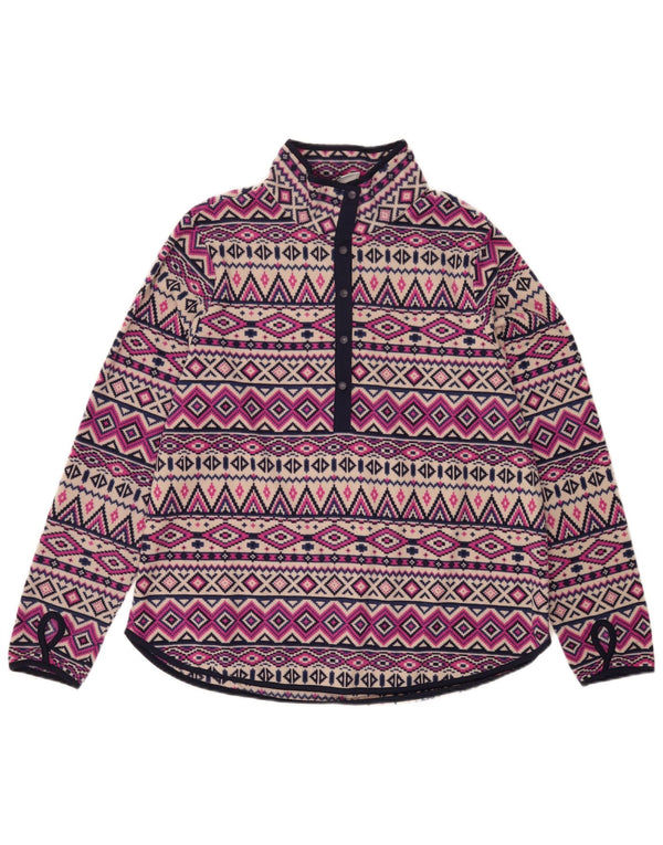 Tchibo Womens Button Neck Fleece Jumper UK 16 Large Multicoloured Fair Isle
