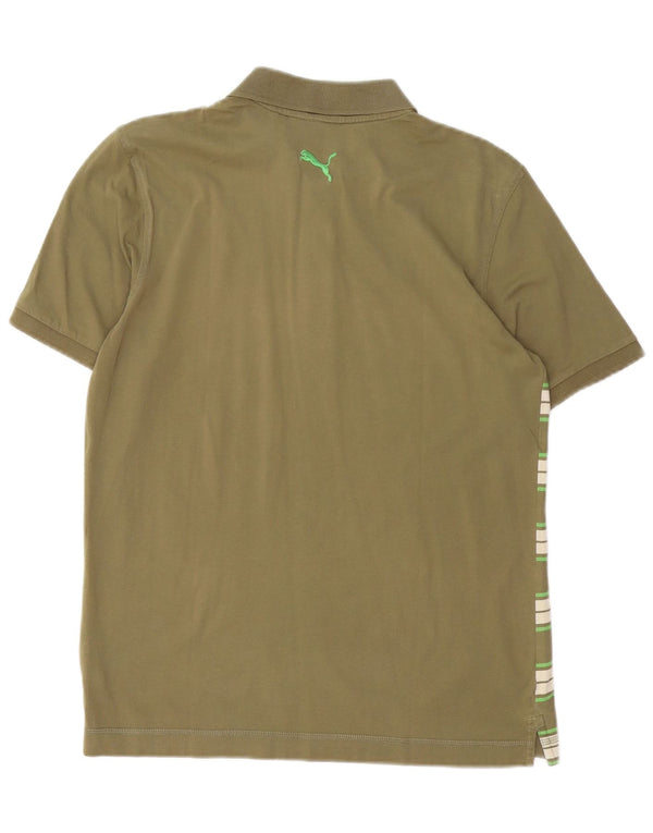 Puma Mens Graphic Polo Shirt Small Khaki Striped Cotton