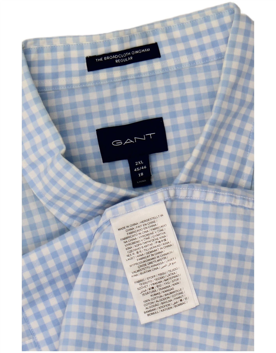 Gant Mens Regular Fit Shirt Size 45/46 18 2XL Blue Gingham Cotton