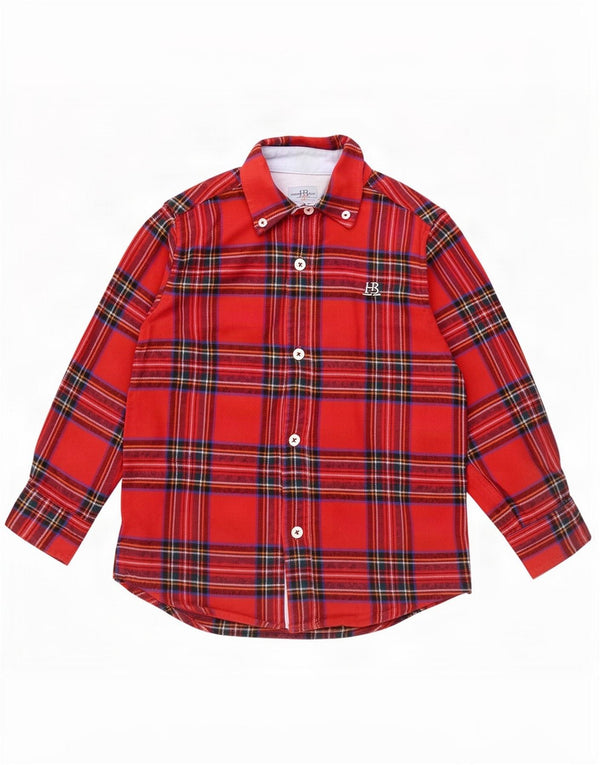 Harmont & Blaine Boys Slim Fit Flannel Shirt 5-6 Years Red Plaid Cotton