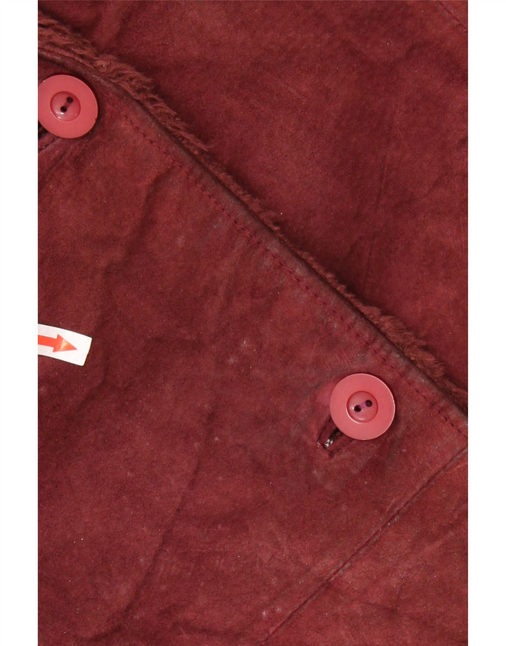 VINTAGE Womens Sherpa Suede Jacket UK 14 Medium Burgundy Leather