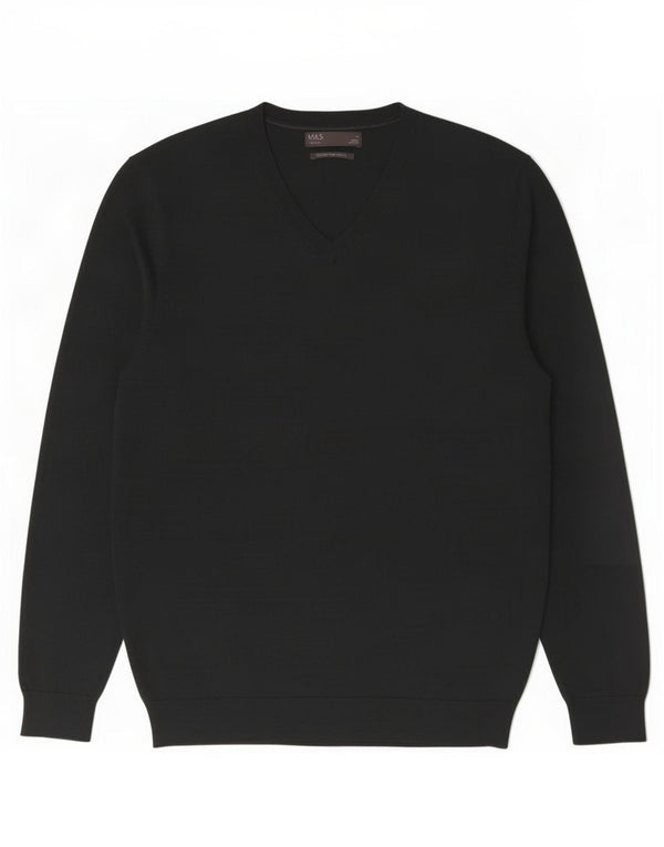 Marks & Spencer Mens V-Neck Jumper Sweater Medium Green Merino Wool