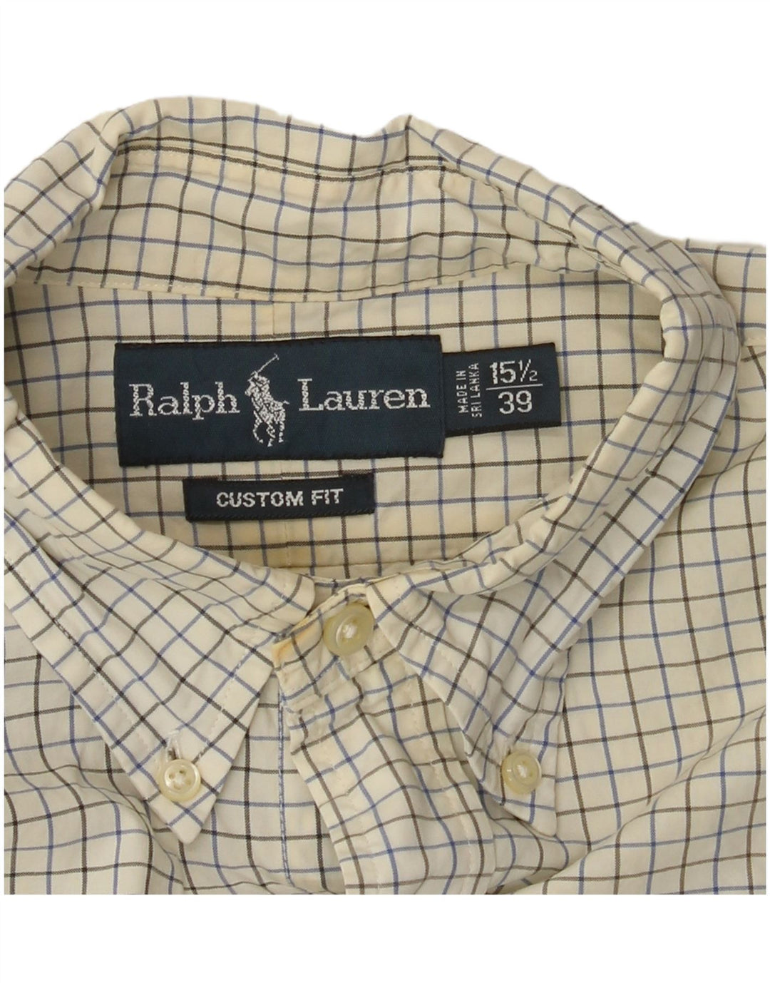 RALPH LAUREN Mens Custom Fit Shirt Size 15 1/2 39 Medium Off White Check