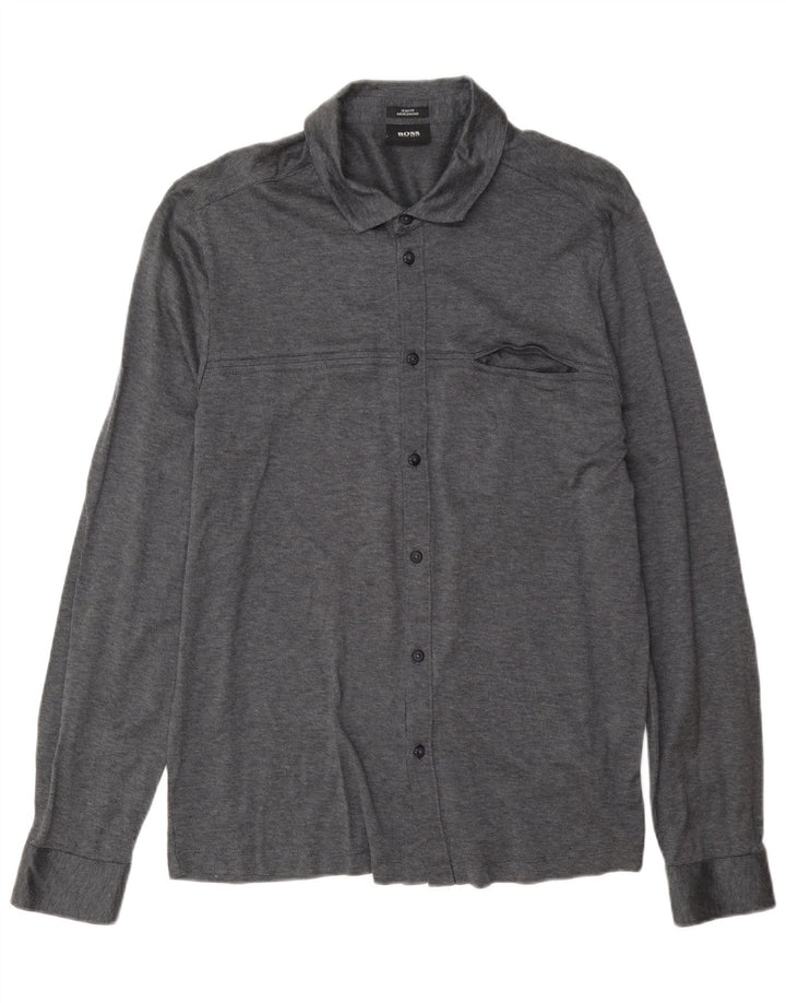 Hugo Boss Mens Slim Fit Shirt Large Grey Cotton