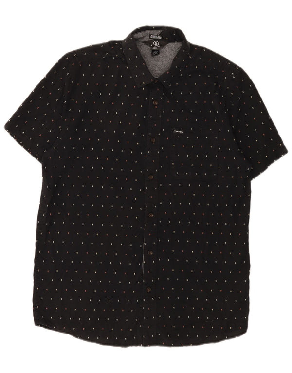 Volcom Mens Short Sleeve Modern Fit Shirt Medium Black Spotted Cotton