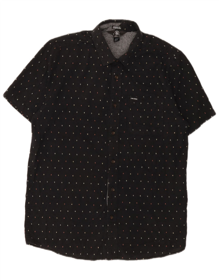 Volcom Mens Short Sleeve Modern Fit Shirt Medium Black Spotted Cotton