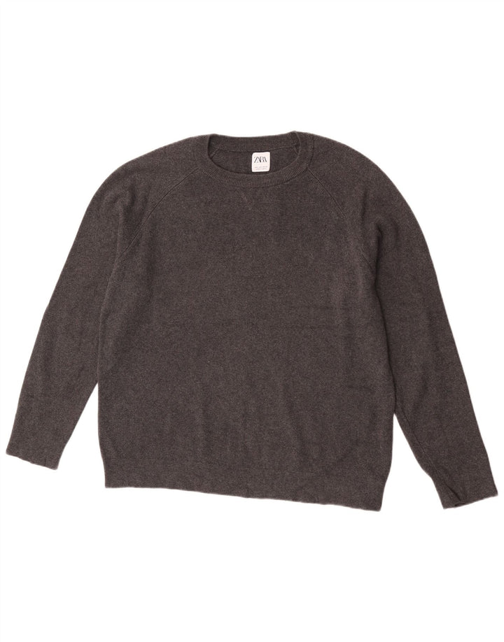 Zara Mens Crew Neck Jumper Sweater Large Grey Flecked Cotton