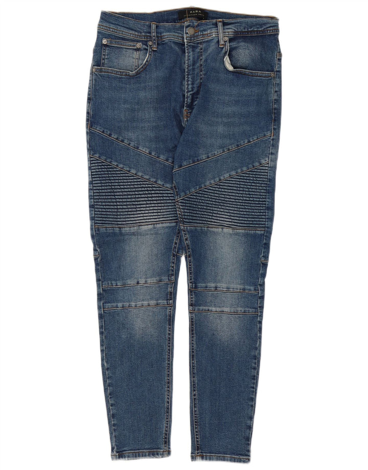 Zara Mens Skinny Jeans EU 44 Large W34 L27 Blue Patchwork Cotton
