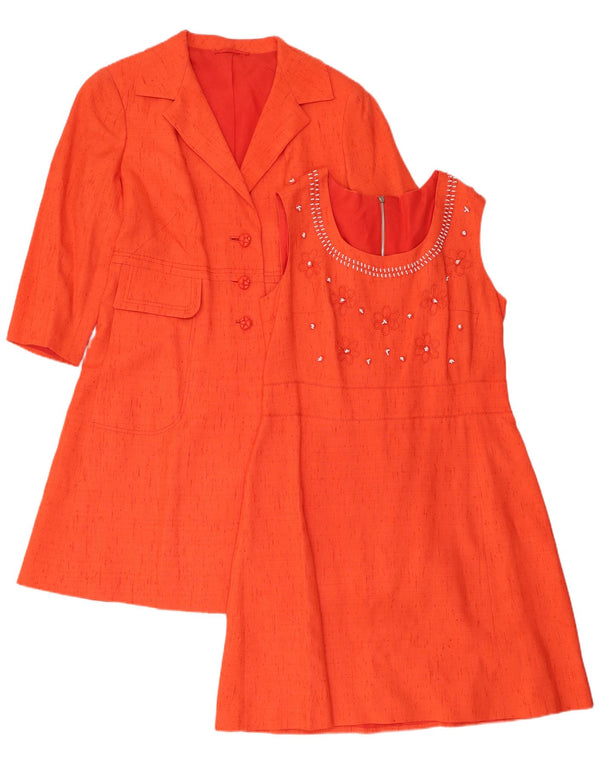 Vintage Womens 3 Button 2 Piece Set UK 12 Medium Orange Silk