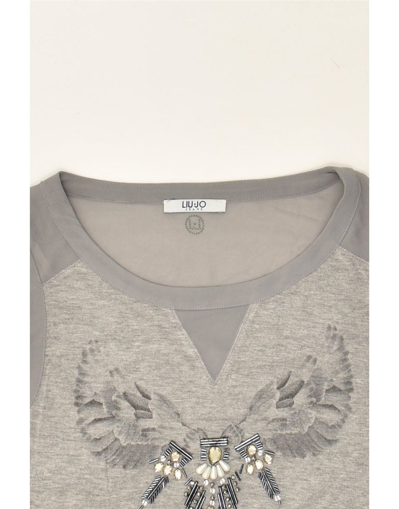 LIU JO Womens Graphic Vest Top UK 12 Medium Grey | Vintage Liu Jo | Thrift | Second-Hand Liu Jo | Used Clothing | Messina Hembry 