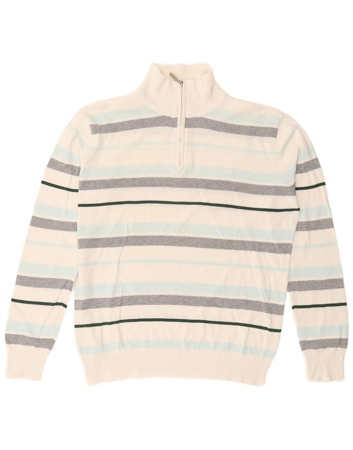 Lotto Mens Zip Neck Jumper Sweater Large White Striped Cotton
