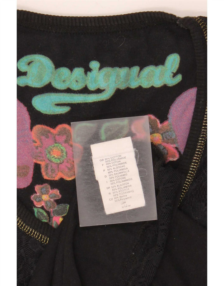 Desigual Womens Vest Top UK 12 Medium Black Geometric Cotton