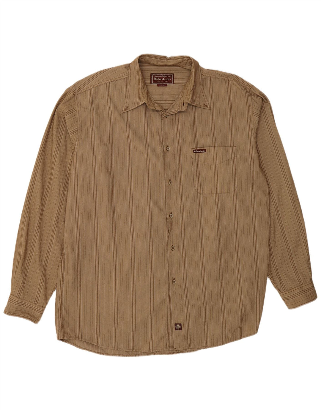 Marlboro Classics Mens Shirt 2XL Beige Pinstripe Cotton