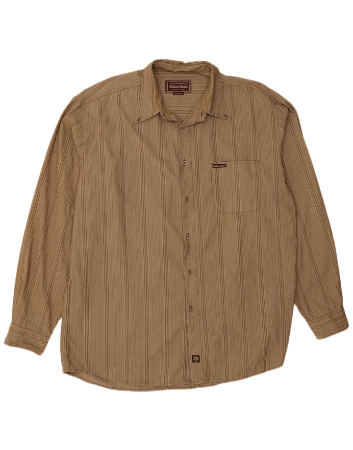 Marlboro Classics Mens Shirt 2XL Beige Pinstripe Cotton