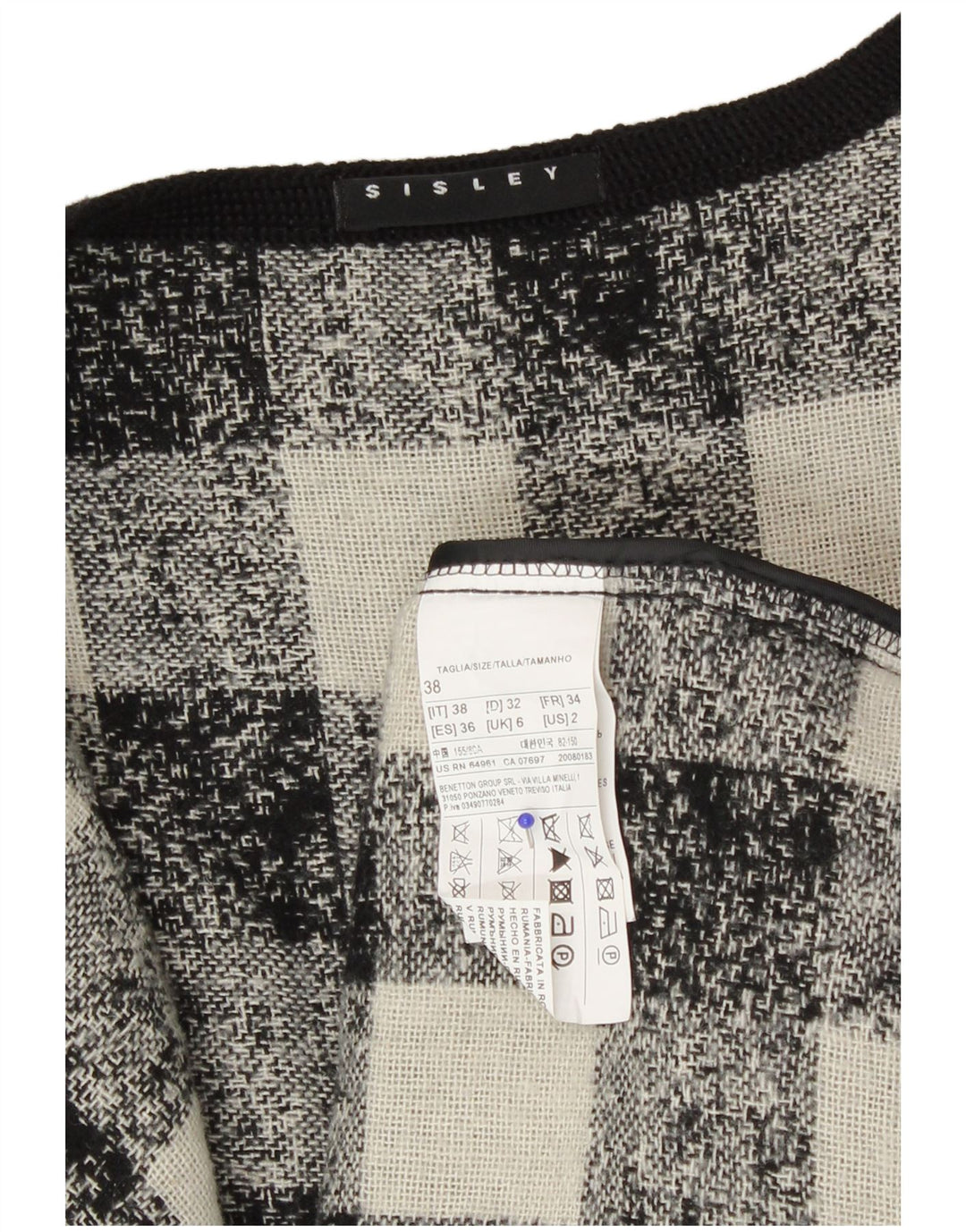Sisley Womens Oversized Blazer Jacket UK 6 XS Black Gingham Acrylic