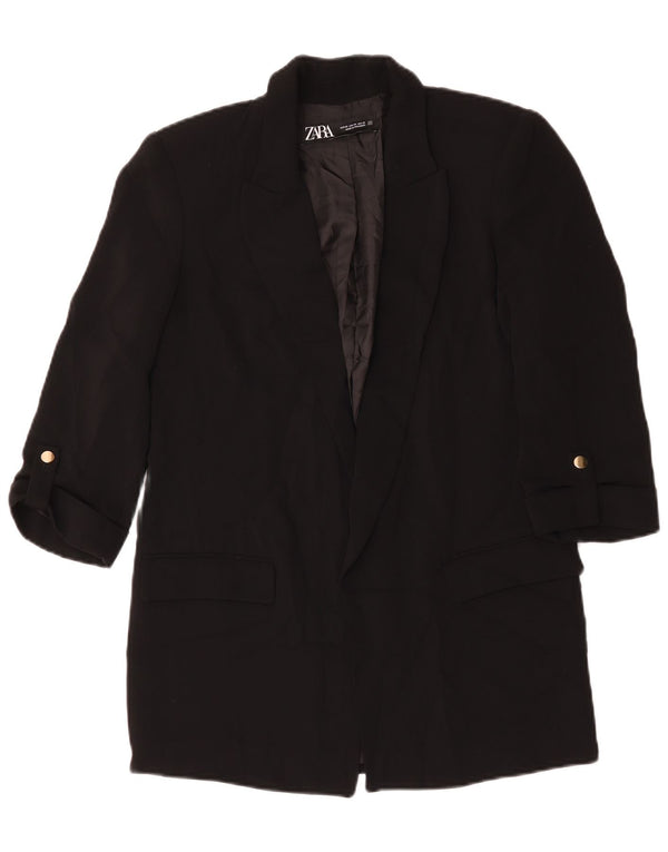Zara Womens Oversized 3/4 Sleeve Open Blazer Jacket UK 6 XS Black Polyester