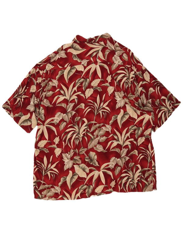 Pierre Cardin Mens Short Sleeve Shirt 2XL Burgundy Floral Rayon Hawaiian