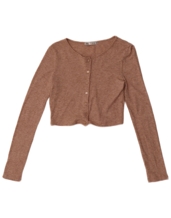 Zara Womens Crop Top UK 8 Small Beige Flecked