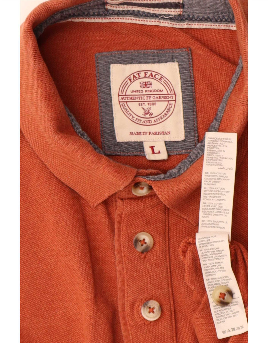 Fat Face Mens Polo Shirt Large Orange Cotton