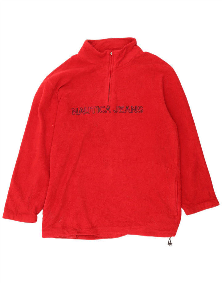 Nautica Mens Graphic Zip Neck Fleece Jumper XL Red Polyester